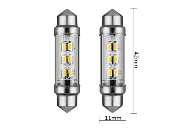 Soffitte LED Röhrenlampe 24 Volt GRÜN – LED Innenlampe, die in eine Röhrenlampenfassung passt – kann in LKW, Anhänger und Wohnmobil montiert werden, wenn sie an 24 Volt angeschlossen ist – LED Lampe ist mit 6 LED-Punkten ausgestattet – EAN: 7448154215285