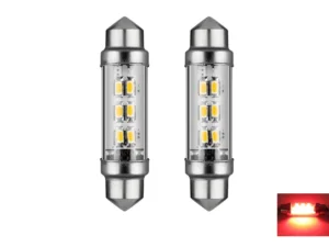 Soffitte LED Röhrenlampe 24 Volt ROT – LED Innenlampe, die in eine Röhrenlampenfassung passt – kann in LKW, Anhänger und Wohnmobil montiert werden, wenn sie an 24 Volt angeschlossen ist – LED Lampe ist mit 6 LED-Punkten ausgestattet – EAN: 7448152998937