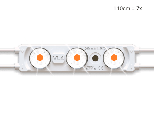 LED-Streifen AMBER für Spoiler-Modell-Leuchtkasten mit einer Länge von 110 cm – passend für Leuchtkasten IllumiLED und Nedking – funktioniert mit 12 und 24 Volt – wird mit POWERUNIT geliefert – EAN: 6438203006859