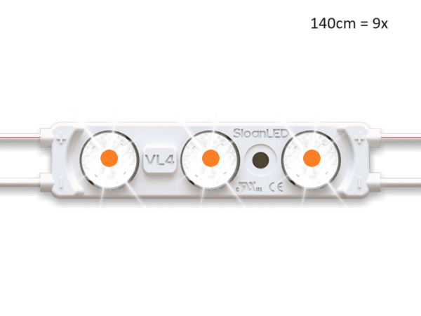 LED-Streifen AMBER für Spoiler-Modell-Leuchtkasten mit einer Länge von 140 cm – passend für Leuchtkasten IllumiLED und Nedking – funktioniert mit 12 und 24 Volt – Lieferung mit POWERUNIT – EAN: 6438203006835