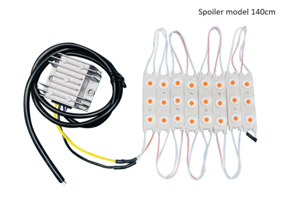 LED-Streifen AMBER für Spoiler-Modell-Leuchtkasten mit einer Länge von 140 cm – passend für Leuchtkasten IllumiLED und Nedking – funktioniert mit 12 und 24 Volt – Lieferung mit POWERUNIT – EAN: 6438203006835