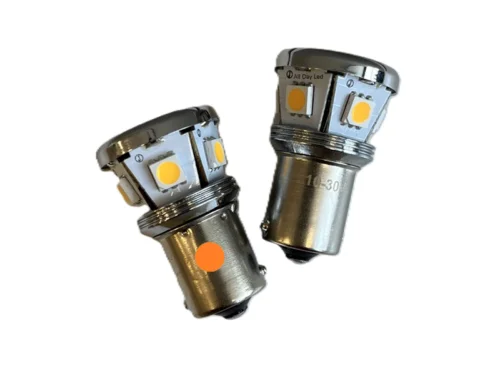 BA15S LED lamp set ORANGE - lamp with 15mm bayonet connection for 12 and 24 volts - single function lamp for car, truck, trailer, camper, tractor and more - EAN: 5414184658561