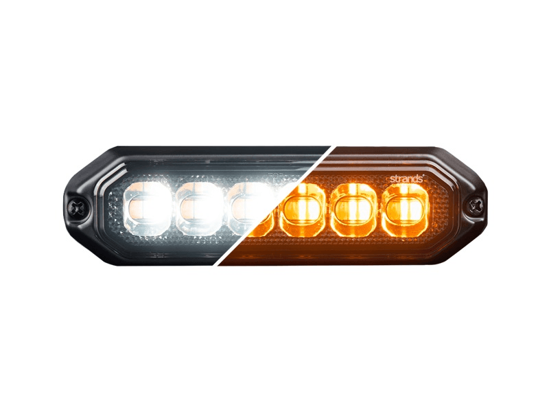 Strands Dark Knight 6 LED flitser DUAL COLOR - waarschuwingslamp met ECE R65 keurmerk - - Strands 850460 - Strands DARK KNIGHT STROBE LIGHT DUO 6 LED - geschikt voor 12 en 24 volt - EAN: 7323030192150